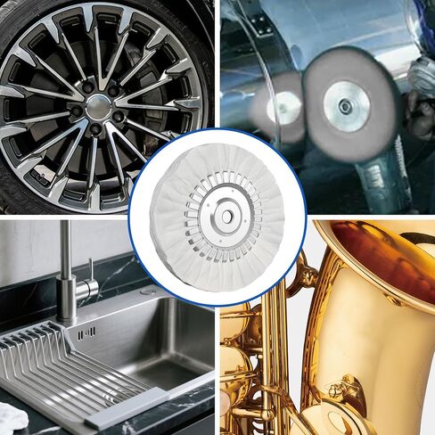 8" Fine White Airway Buffing Wheel with 5/8" Arbor Flange-Free Hub, Flange-Free, Cotton Polishing Wheel for Aluminum Truck Wheels, Rims, Chrome, Stainless Steel – Final Mirror Finish in Kuwait