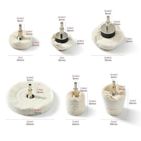 مجموعة عجلات تلميع مكونة من 6 قطع مع أعمدة سداسية مقاس 1/4 بوصة للمثقاب وأداة التلميع - تناسب الأدوات الكهربائية والهوائية للمعادن والخشب والمجوهرات والزجاج وتلميع سطح السيراميك in Kuwait