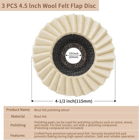 3 قطع من عجلة تلميع الصوف، قرص قلاب من اللباد مقاس 4-1/2 × 7/8 بوصة لمطحنة الزوايا in Kuwait