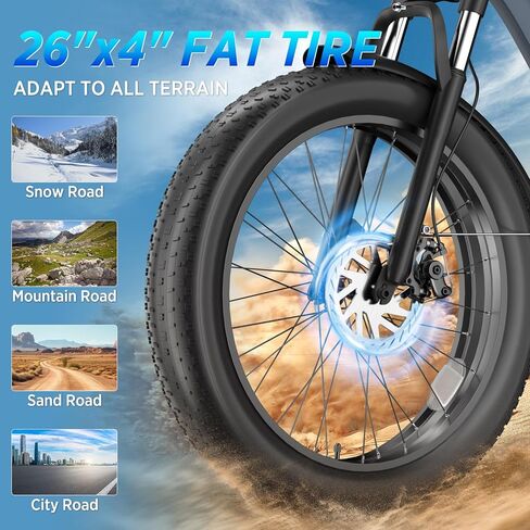 Electric Bicycle for Adults, 1500W Peak Motor 30 MPH 60 Miles Fat Tire E Bike with 48V 18.2Ah Removable Battery 26" Electric Bike Hydraulic Disc Brake and 7-Speed Motorcycle,UL 2849 Certified in Saudi Arabia