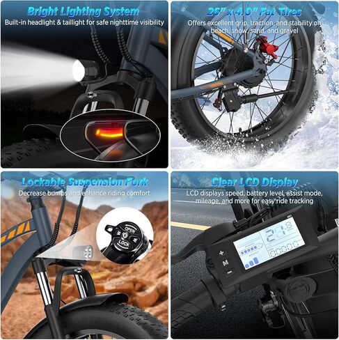 Electric Bicycle for Adults, 1500W Peak Motor 30 MPH 60 Miles Fat Tire E Bike with 48V 18.2Ah Removable Battery 26" Electric Bike Hydraulic Disc Brake and 7-Speed Motorcycle,UL 2849 Certified in Saudi Arabia