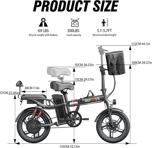 Folding Electric Bike for Adults, 2 Seater Electric Bike, 750W/1000W Peak Motor, 48V Removable Battery, Up to 28/30MPH & 45/60Miles, 16"/20" Tire Ebike, All-Terrain Foldable Electric Bicycles in Saudi Arabia