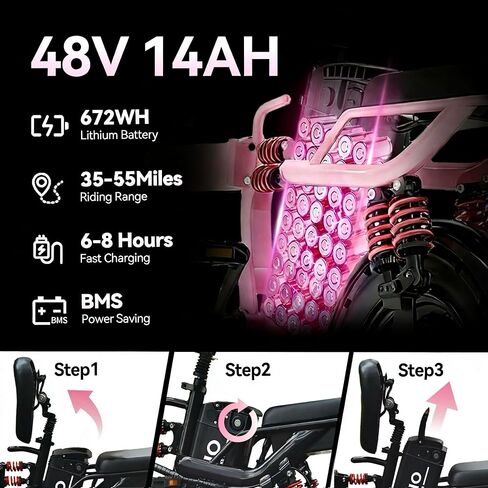 Folding Electric Bike for Adults, Peak 800W Motor 25MPH, 48V 14Ah Removable Battery 35-55Miles Ebike,14'' Lightweight & Portable Adults Electric Bicycles for Men/Women/Teens in Saudi Arabia