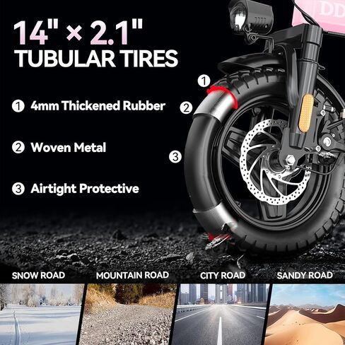 Folding Electric Bike for Adults, Peak 800W Motor 25MPH, 48V 14Ah Removable Battery 35-55Miles Ebike,14'' Lightweight & Portable Adults Electric Bicycles for Men/Women/Teens in Saudi Arabia