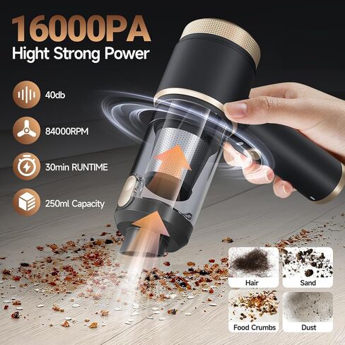 Vizeusvac Car Vacuum Cleaner,16000PA Car Vacuum Cordless Powerful with LED Light,Dual HEPA Filters,Type-C Charging Handheld Mini Vacuum, One-Click Empty Compact for Home Cleaning and Office in Saudi Arabia