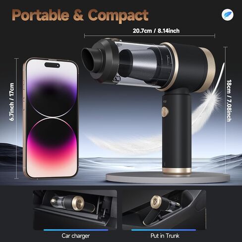 Vizeusvac Car Vacuum Cleaner,16000PA Car Vacuum Cordless Powerful with LED Light,Dual HEPA Filters,Type-C Charging Handheld Mini Vacuum, One-Click Empty Compact for Home Cleaning and Office in Saudi Arabia