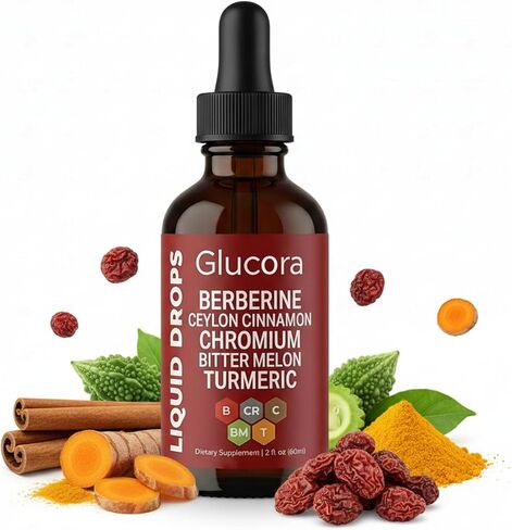 Glucora gotas,Glucora Ceylon Cinnamon Berberine Liquid Drops| 10-in-1 Herbal Formula | Sugar-Free, Vegan Liquid Supplement | 2 fl oz in Saudi Arabia
