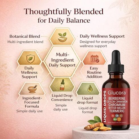 Glucora gotas,Glucora Ceylon Cinnamon Berberine Liquid Drops| 10-in-1 Herbal Formula | Sugar-Free, Vegan Liquid Supplement | 2 fl oz in Saudi Arabia