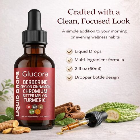 Glucora gotas,Glucora Ceylon Cinnamon Berberine Liquid Drops| 10-in-1 Herbal Formula | Sugar-Free, Vegan Liquid Supplement | 2 fl oz in Saudi Arabia
