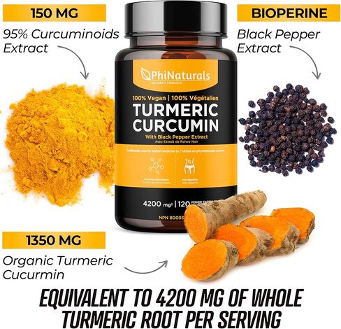 مستخلص الكركم والفلفل الأسود - 1500 ملغ لكل جرعة [120 كبسولة] مع مسحوق الكركم العضوي والبيوبيرين in Kuwait