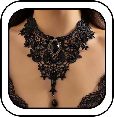 Black Lace Choker Necklace for Women Gothic Crystal Necklace Goth Collar Choker Necklaces Vintage Victorian Necklaces Halloween Costume Accessories in Kuwait