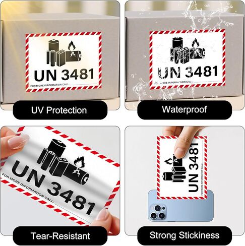 600 PCS UN 3481 Lithium lon Battery Labels 3.25 × 4.25 Inches Writable Waterproof Caution Warning Stickers Fragile Label for Transport Shipping in Saudi Arabia