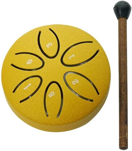 طبلة لسان فولاذية صغيرة، 6 نغمات، 3 بوصات، طبلة مطر، طبلة يدوية، أداة طبلة فولاذية مع مطارق حقيبة سفر وكتاب أغاني للموسيقيين ذهبي in Kuwait