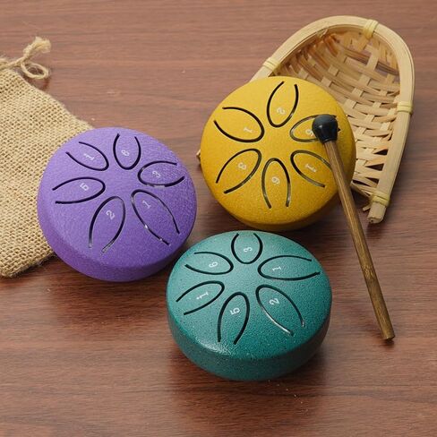 طبلة لسان فولاذية صغيرة، 6 نغمات، 3 بوصات، طبلة مطر، طبلة يدوية، أداة طبلة فولاذية مع مطارق حقيبة سفر وكتاب أغاني للموسيقيين ذهبي in Kuwait