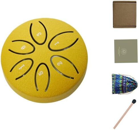 طبلة لسان فولاذية صغيرة، 6 نغمات، 3 بوصات، طبلة مطر، طبلة يدوية، أداة طبلة فولاذية مع مطارق حقيبة سفر وكتاب أغاني للموسيقيين ذهبي in Kuwait