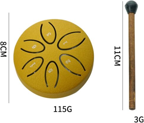 طبلة لسان فولاذية صغيرة، 6 نغمات، 3 بوصات، طبلة مطر، طبلة يدوية، أداة طبلة فولاذية مع مطارق حقيبة سفر وكتاب أغاني للموسيقيين ذهبي in Kuwait