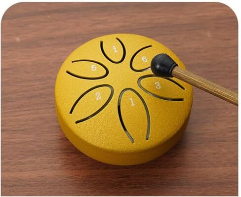 طبلة لسان فولاذية صغيرة، 6 نغمات، 3 بوصات، طبلة مطر، طبلة يدوية، أداة طبلة فولاذية مع مطارق حقيبة سفر وكتاب أغاني للموسيقيين ذهبي in Kuwait