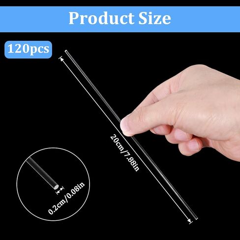 120 PCS Flat Clear Cupcake Topper Sticks, 8 Inch 2 mm Diameter Clear Acrylic Rod, Round Strip Cake Dowels Rods DIY Crafts Party Decorations Supplies for Chocolate Wedding Halloween Christmas in Saudi Arabia