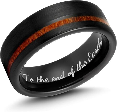 حلقة تنغستن 8 مم مع ترصيع الخشب KOA-فرقة زفاف أسود محفورة مخصصة له-متين ، مقاوم للخدش ، رنين الوعود الراحة ، الحجم 7-14 in Kuwait