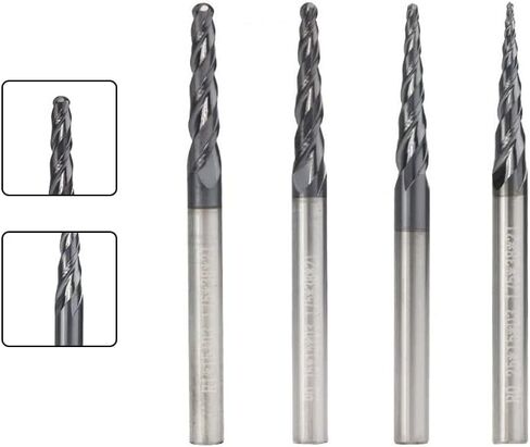 4pc Tapered Ball Nose End Mill Tungsten Carbide Milling Cutter CNC Router Bit 2 Flute Solid Taper for Wood Metal Cone Bits in Saudi Arabia