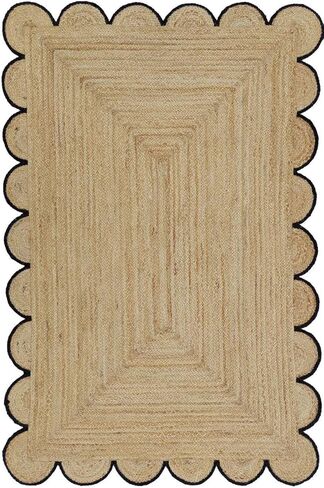 Boho Jute Area Rug for Home decore Rectangular Scalloped Vintage Jute Area Rug Carpet Off White 8' x 10' in Saudi Arabia