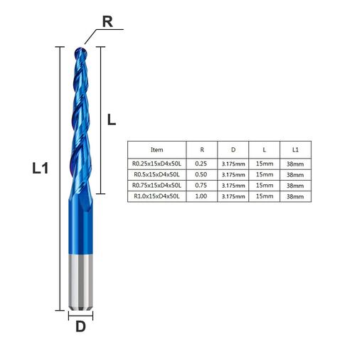 4pcs 2-Flute Tapered Ball Nose Spiral End Mill R0.25-1.0 Carbide Milling Cutter CNC Router Bit Wood Cutters Tools 2D and 3D Engraving Carving Woodworking Bits in Saudi Arabia