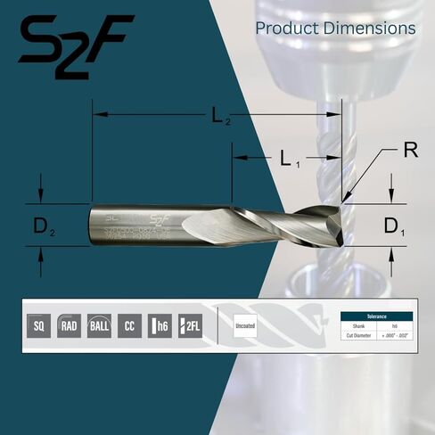 SCT30013 S2F 2-Flute, 1/4" Diameter, 3/4" Cutting Length, .060" Corner Radius, Center Cutting, 2.5" OAL, UnCoated, 1/4" Shank Dia., Versatile Carbide Endmill in Kuwait