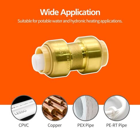 3/4" Push-fit Straight Coupling Plumbing Fitting, 3/4" Brass Push-to-Connect Plumbing Fitting, for Copper, PEX, CPVC Pipe in Kuwait