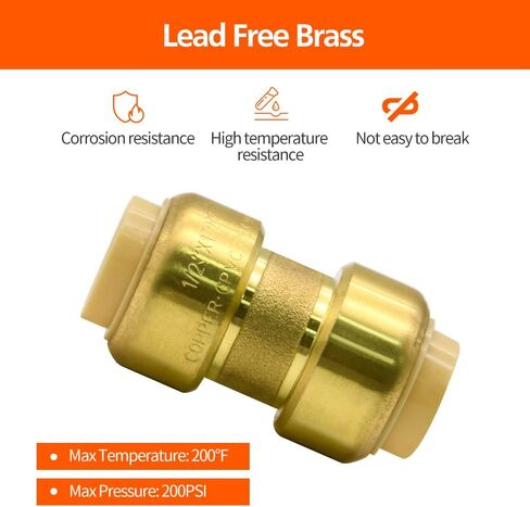 3/4" Push-fit Straight Coupling Plumbing Fitting, 3/4" Brass Push-to-Connect Plumbing Fitting, for Copper, PEX, CPVC Pipe in Kuwait