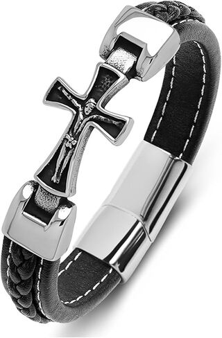 Cross Bracelet For Men, Cuff Bracelet Wristband Jewelry for Men 7.8" Stainless Steel Buckle Bangle in Kuwait