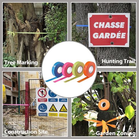 4 قطع شريط أعلام، شريط مساح بلاستيكي، شريط علامات غير لاصق لوضع علامات على الأشجار، علامات الممرات، البناء، المسح (4 ألوان، 0.78 بوصة × 200 بوصة) in Kuwait