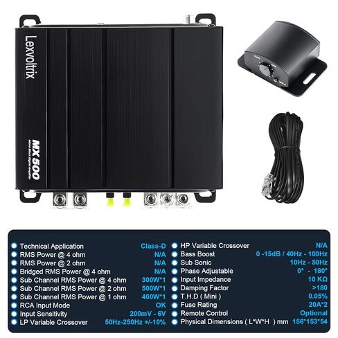 500W RMS Class D Monoblock Subwoofer Amplifier, 1Ω Stable Car Audio Amp, 30-200Hz LPF, Bass Boost, Phase Control in Saudi Arabia