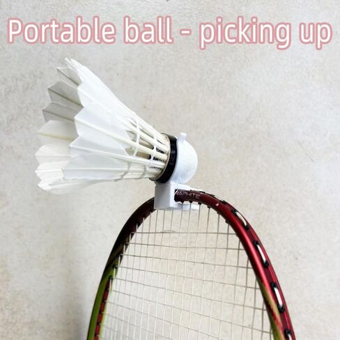 Set of 2 Badminton Ball Randomly Pick-Up Tool - Red & White, Racket-Mounted, Durable for Frequent Use in Kuwait