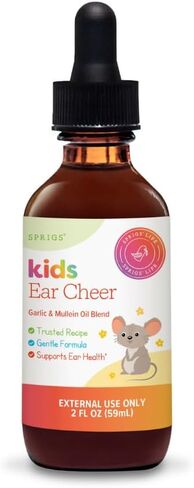 SPRIGS Kids Ear Cheer Tincture to Support Healthy Ears, 2 Fl Oz | Gentle Soothing Formula with Garlic Oil & Organic Mullein to Support Comfort | Easy to Use & Convenient Dropper for Children in Kuwait