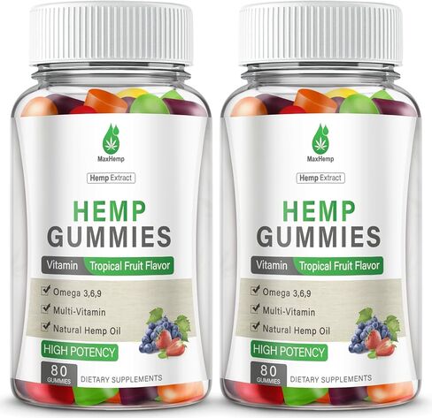 Hemp Gummies High Potency for Pain, Sleep, Anxiety - Hemp Gummy 100% Natural Organic Extra Strength with Pure Hеmp Oil Extract Vegan Bear Candy (2 Packs in Kuwait