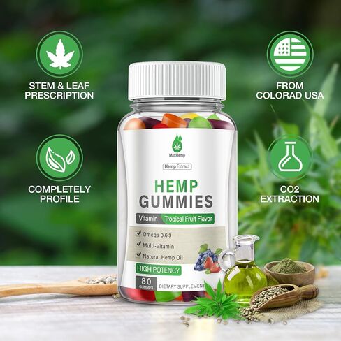Hemp Gummies High Potency for Pain, Sleep, Anxiety - Hemp Gummy 100% Natural Organic Extra Strength with Pure Hеmp Oil Extract Vegan Bear Candy (2 Packs in Kuwait