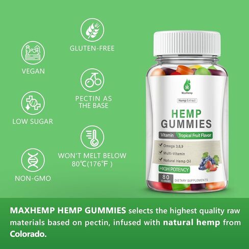 Hemp Gummies High Potency for Pain, Sleep, Anxiety - Hemp Gummy 100% Natural Organic Extra Strength with Pure Hеmp Oil Extract Vegan Bear Candy (2 Packs in Kuwait