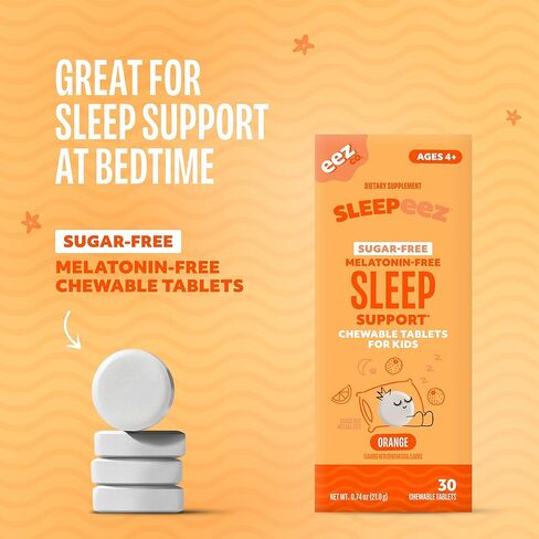 أقراص Lolleez Sleepeez Kids القابلة للمضغ خالية من الميلاتونين والسكر. مكمل نوم فعال لدعم وقت النوم. بدون صبغات أو ألوان صناعية، نكهة البرتقال - 30 قطعة in Saudi Arabia