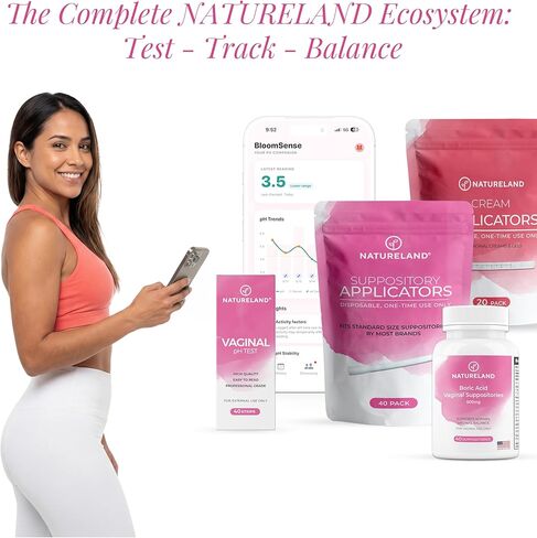 تحاميل حمض البوريك المهبلية للنساء من أرض الطبيعة، 600 ملجم - عدد 60 - صنع في الولايات المتحدة الأمريكية - رعاية أنثوية لتوازن درجة الحموضة والتحكم في الرائحة - دعم الصحة الحميمة - مع تطبيق بلوم سينس in Kuwait