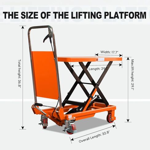 Tory Carrier Hydraulic Scissors Lift Table 330LBS Capacity, Table Cart 29.1" Lifting Height, Manual Scissor Lift Table 4 Wheels and Foot Pump, Elevating Hydraulic Cart for Material Handling in Kuwait