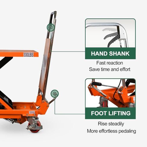 Tory Carrier Hydraulic Scissors Lift Table 330LBS Capacity, Table Cart 29.1" Lifting Height, Manual Scissor Lift Table 4 Wheels and Foot Pump, Elevating Hydraulic Cart for Material Handling in Kuwait