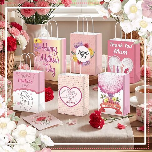 Kolldenn 48 Pcs Regalos Para Mama En Español,feliz Cumpleanos,mama Gifts Bags for Mom in Spanish Happy Mother's Day Paper Bags Carnation Pink Mother's Day Party Gift Bags with Handle in Kuwait