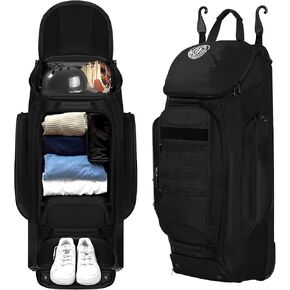 Catchers Gear Bag with Wheels, Rolling Baseball Softball Bag with 4 Bat Sleeves, Fence-Hooks, Separate Shoe Compartments and Multi-Pockets, Sturdy Back Base Plate in Kuwait