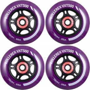 Rollerex VXT500 Inline Skate Wheels – 4-Pack (Optional Bearings, Spacers and Washers) - Durable Replacement Roller Blade Wheels for Indoor & Outdoor Skating (72mm, Rocket Red) in Kuwait