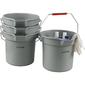 سطل تنظيف تجاري سعة 14 لترًا بمقبض، دلو بلاستيكي مكون من 4 عبوات مع فوهة صب، رمادي in Kuwait