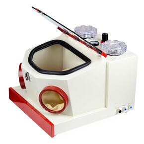 REEHUT USA Twin Double Pen Lab Sandblaster Foot Control with LED Lamp Large View Window Two Plastic Cups in Kuwait