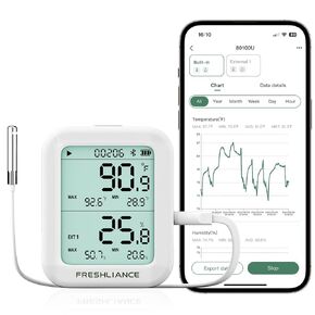 Freshliance Room Thermometer Indoor, Bluetooth Temperature Humidity Sensor, Refrigerator Freezer Thermometer, Digital Remote Temp Monitor Sensor with Smart APP, BlueTag TH30R-I(1 Temp&Humidity Probe） in Kuwait