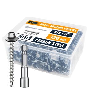 ALBO Metal Roofing Screws #10 × 3 Inch, 150pcs Black Ruspert Coating Hex Head Sheet Metal Roof Screws, Self Starting Metal to Wood Siding Screw, EDPM Rubber Washers in Kuwait