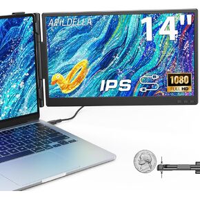 14’’ Triple Laptop Screen Extender, 1080P FHD Portable Dual Monitor for Laptop USB C HDMI, Plug-Play Laptop Monitor Extender for Triple Display for Mac/Windows, Fit 13"-17.3" Laptops in Kuwait