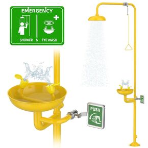 Emergency Shower Eye Wash Station, OSHA Approved Eyewash Station with Shower, First Aid Shower Combination Kit, Industrial Grade with Emergency Sign, 304 Stainless Steel Yellow ABS Coating in Kuwait